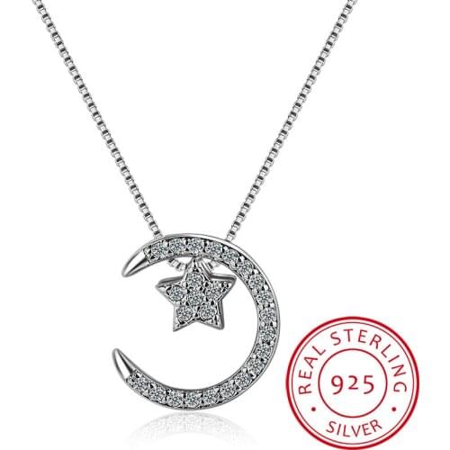 925 Sterling Silver Moon Star Pendant Necklaces with Austrian Crystal for Women 4 Ways to Wear Necklace Gifts SN06
