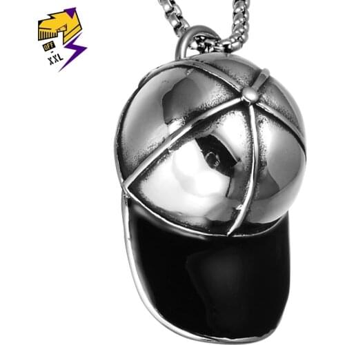 Black Stainless Steel Baseball Peaked Cap Pendant Silver Color Chains Sports Men Women Necklaces Street Dancing Jewelry