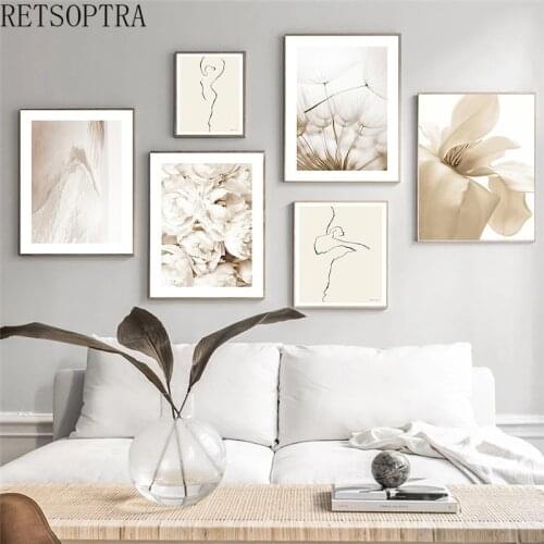 Boho Floral Landscape Flower Dandelion Print Picture Shell Abstract Line Ballet Combination Living Room Wall Art Painting Poster