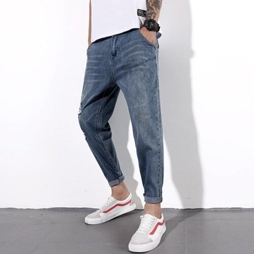 Stretch Jeans Pants Loose Fit Denim Trousers Mens Elastic Brand Fashion Spring Autumn Wear and washed jean pants