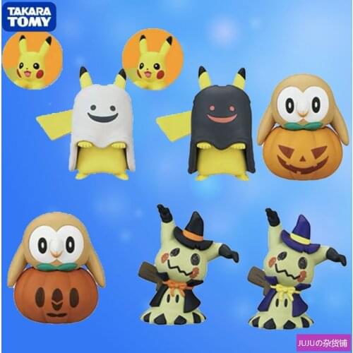 TAKARA TOMY Genuine Pokemon Rowlet Mimikyu Halloween Pumpkin Limited Action Figure Model Toys