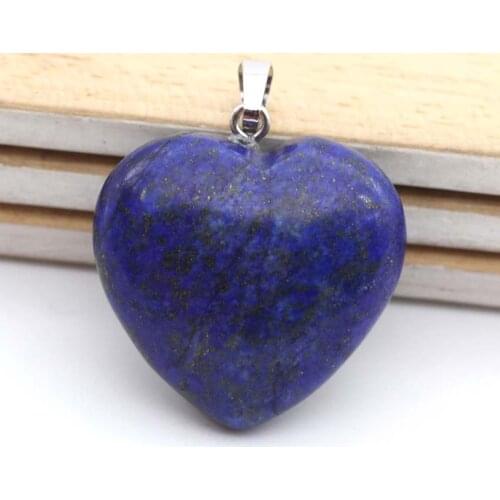 KFT 30x30x12mm Love Heart Shape Stone Pendant Natural Healing Crystal Quartz Amethysts Rhodonite Lapis Lazuli Pendant Necklace