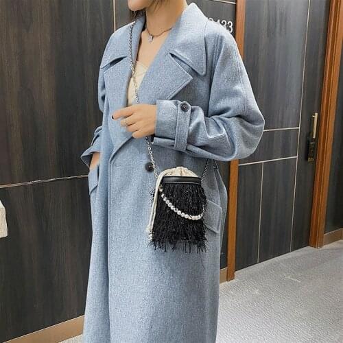 Tassel Pearl Chain Womens Bag Mini Fashion Party Shoulder Bag Cute Pink Color Mini Bucket Bag Drawstring Small Purse Handbag