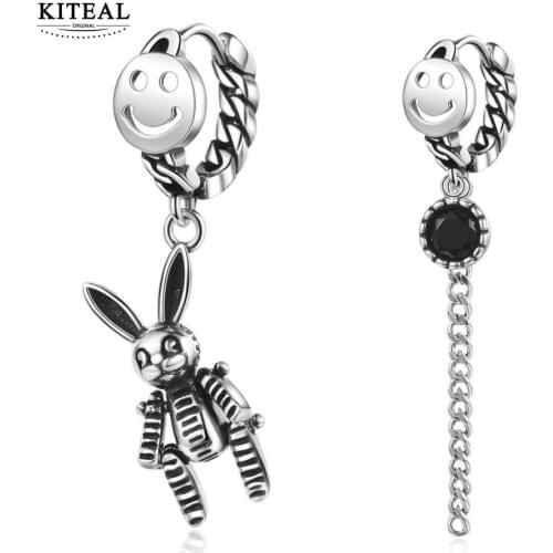 KITEAL Birthday Gift silver color Girl clip earrings Vintage Rabbit and Smiley face women earing Women jewelry