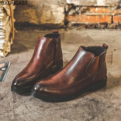 Brown Chelsea Boots Men Leather Boots Man Fashion Winter Shoes for Man 2021 Black Military Boots for Men Male Chaussure De Homme