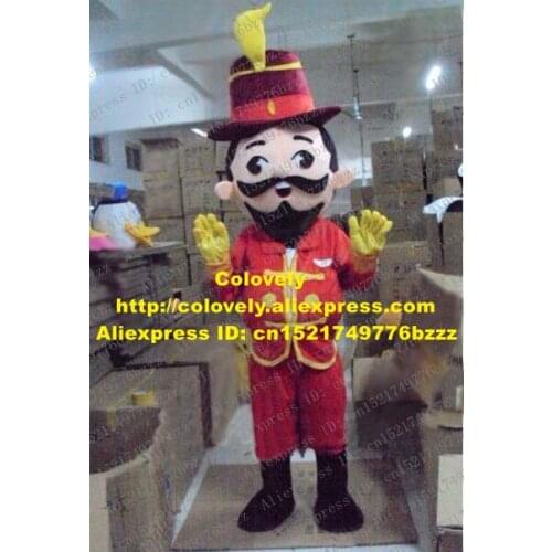 Cool Red Guiding Man Mascot Costume Mascotte With Black Bushy Beard Red Uniform Black Boots Fancy Dress Adult No.2702 Free Ship