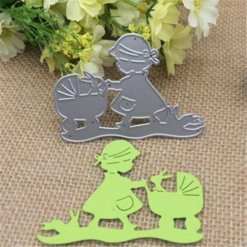 Girl baby carriage rabbit bunny Metal cutting dies Stencil Scrapbooking Photo Album Card Paper Embossing Craft DIY