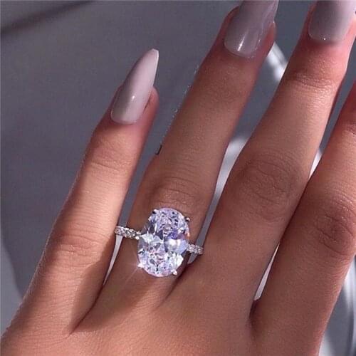 Fashion Luxury White Zircon Ring Lady Elegant Big AAA Zircon Oval Rhinestone Wedding Bridal Ring Jewelry Dropship