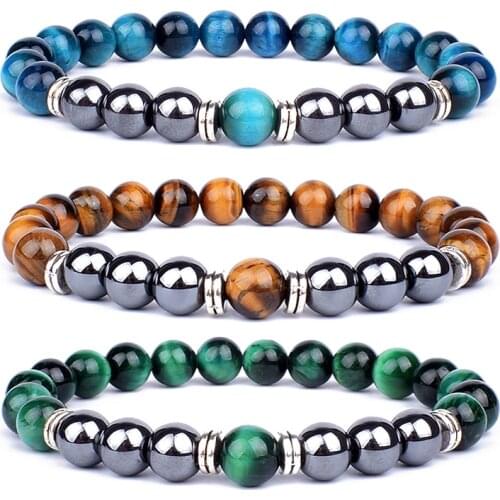 Natural Tiger Eye Hematite Men Bracelets Set Magnetic Health Protection Balance Beads Bracelets Women Reiki Healing Jewelry Gift