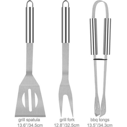 3pcs BBQ Grilling Tools Set BBQ Accessories Cook Grill Utensil Camping Tool Stainless Steel Barbecue Spatula Meat Fork Food Tong