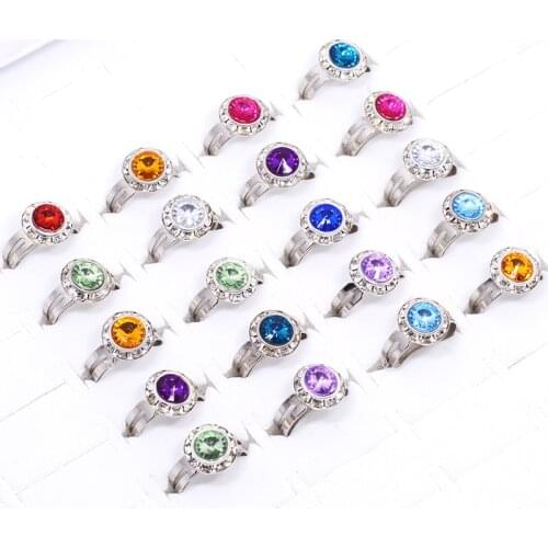 20Pcs Mixed Cute Shining Round Crystal Rhinestone Gold/Silver Color Ring for Girls Kids Children Rings Dress up Party Gift