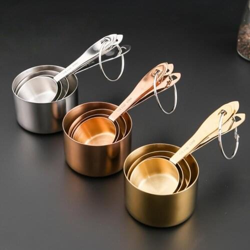 4 Pcs Stainless Steel Measuring Cups and Spoon Set Kitchen Tools Deluxe Stackable Tablespoons Home Tools Kitchen Accessories