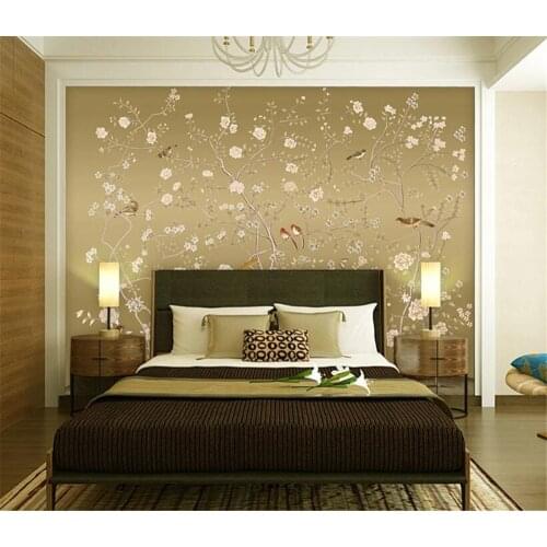Milofi custom large mural wallpaper new Chinese hand-painted meticulous flower and bird decorative painting background wall
