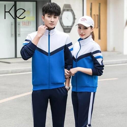 KE new 2021 unisex sport set long-sleeved red blue 2 pieces korean silk polyester sport wear men women sportsuit woman man