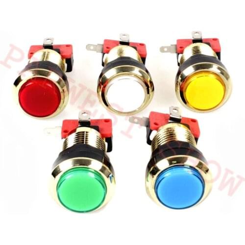 New arrival 20PCS chrome plated Gold color Plated illuminated 12v LED Arcade Push Button with microswitch 5 colors Choice