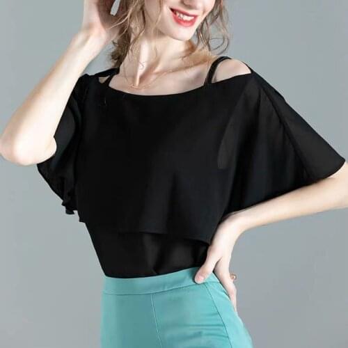 M-8XL Big size women chiffon shirts 2021 Summer slash neck Ruffle blouse tops,candy color sexy elegant chiffon shirts
