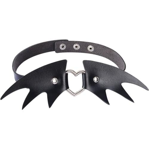 BONISKISS 2020 Vintage Gothic Punk Harajuku Dark Wing Heart Choker Necklace Halloween Adjustable Fashion Necklace For Women Men