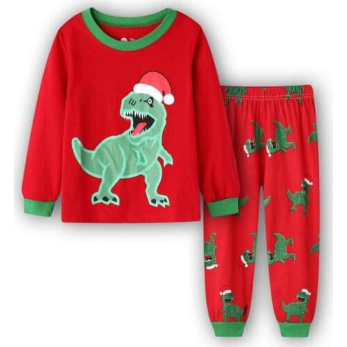 Dinosaur Christmas hat Kid Pyjamas Spring Autumn Boy Pajamas Set Children Housewear christmas Kids Clothing Set boy sleepwear