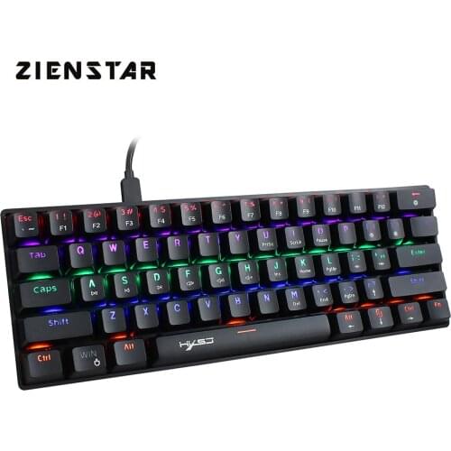 ZIENSTAR English Cyan Axis Type C Connector 60% Wired Mechanical Gaming Keyboard with RGB Light 61 Keys for Desktop