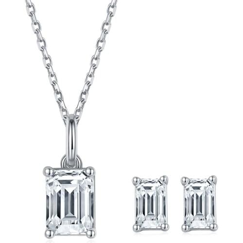 BOEYCJR 925 Silver F color Emerald cut 1ct pendant0.5ct earrings Moissanite VVS1 Fine JewelryNecklace&Earrings Women Jewelry Set