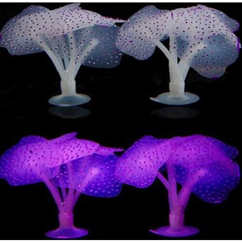 Silicone Aquarium Artificial Glowing Coral Ornament with Suction Cup Acuarios Plants Fish Tank Landscaping Flower Decoration
