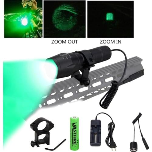 VA-A100 Q5 LED Tactical Flashlight Zoomable Adjustable Focus Hunting Flashlight+20mm Airsoft Rifle Scope Mount+18650+Charger