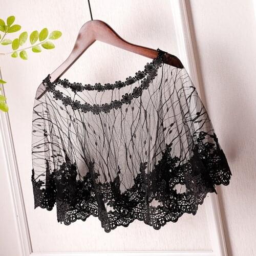 Spring Summer lace collar sunscreen cloak neck short shawl thin short coat jacket strapless small shawl vest lace fabric black