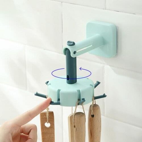 Rotate Hook Folding 360 Degree Rotatable Self-adhesive PP Wall Hanging Storage Rack for Kitchen