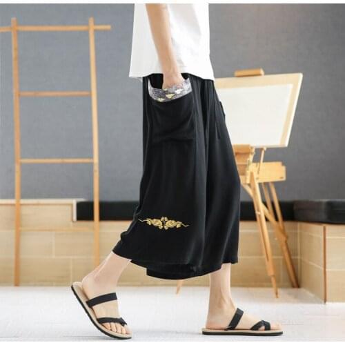 Embroidery Men Harem Pants Baggy Man Wide Leg Pants 2021 Summer Cotton Linen Streetwear Male Jogger Cross Pants Plus Size 5XL