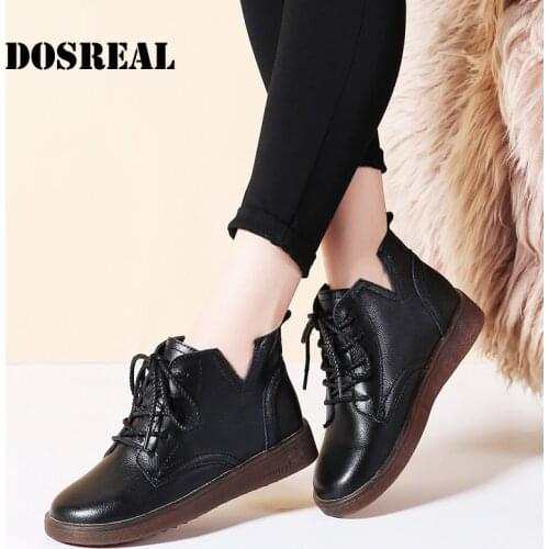 Womens Martin Boots Ladies Black Lace-Up Plus Velvet Warm Womens Boots Ladies Soft And Comfortable Non-Slip Casual Shoes
