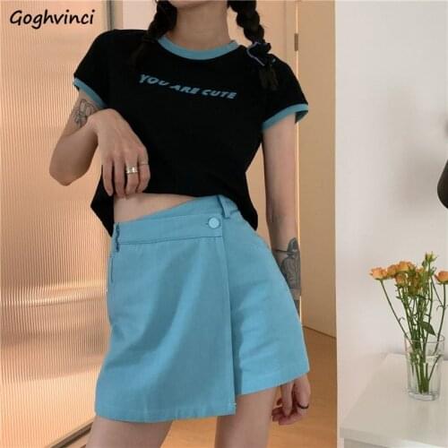 Ins Korean Style Women Sets Summer Short Sleeve Crop Tops Letter Harajuku Asymmetrical Mini Skirt Sweet Girls Trendy Streetwear