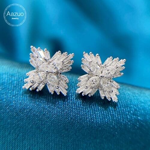 Aazuo Real 18K White Gold Real Diamond 0.70ct Fairy Snow Stud Earrings gifted for Women Engagement Wedding Party Au750