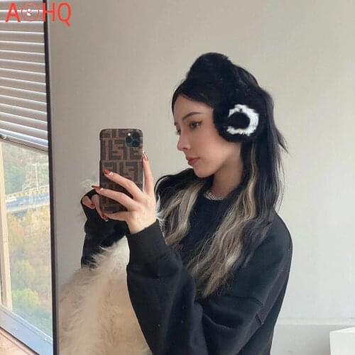 2021 New Brand Design Runway Rabbit Fur Winter Ladies Earmuffs Solid Color Warm Comfortable Skiing Headphones For Women 31434