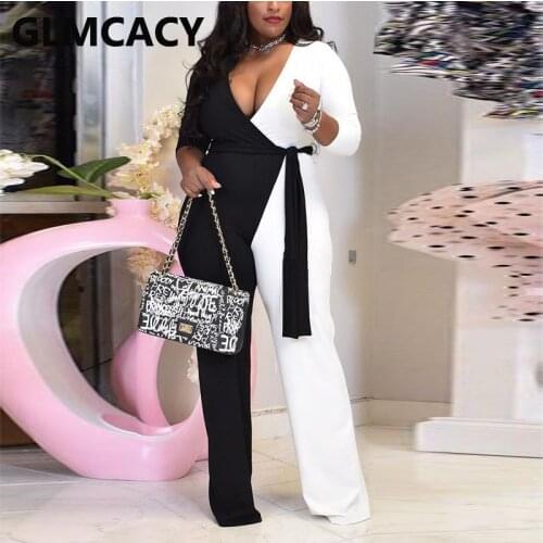 Plus Size Women Long Sleeve Colorblock Jumpsuit Casual Chic Overalls