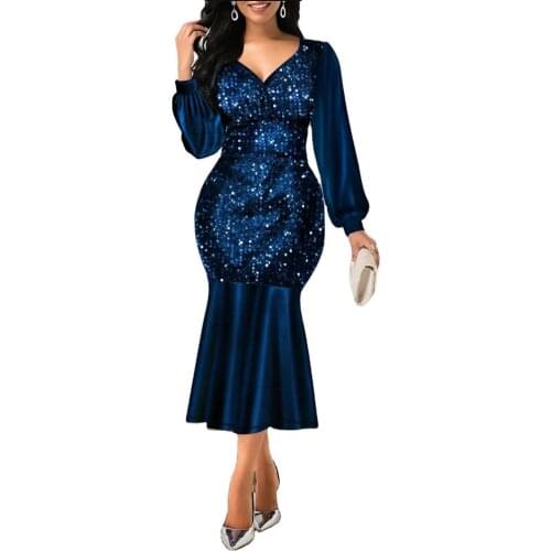 Women Dress 2021 Summer Elegant Sexy V Neck Sequine Evening Wedding Party Dress Plus Size High Waist Bodycon Mermaid Dresses 5XL