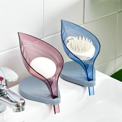 1PC Creative leaf-shaped soap box perforated free standing suction cup drain bathroom storage soap rack laundry soap box