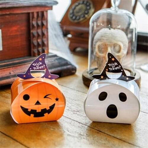 10pcs Halloween Candy Box Tick or Treat Kids Gift Cookie Bags Ghost Pumpkin Packaging Boxes Halloween Party Decoration Supplies