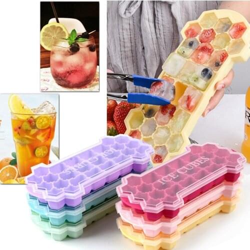 26 Grids Silicone Ice Cube Tray Molds With Lid Honeycomb Shape Ice Cube Maker Fruit Popsicle Ice Cream Mould Wine Bar Drinking