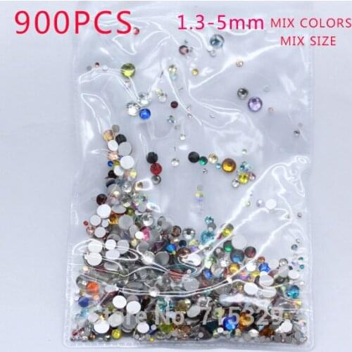 900p 1.3mm-5mm round mixed sizes colors assorted flatback czech crystal Non hotfix glue on rhinestones Nail Art beads