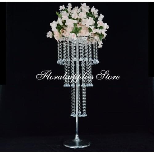 Acrylic Beads Flower Stand Crystal Centerpiece 3 Tiers Chandelier Lead Road For Wedding Decoration Event Party Decoration 10PCS