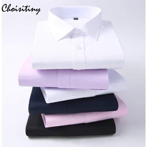 Brand Mans Solid Dress Shirts Business Gentleman Long-sleeves Spring and Autumn Casual Mens Shirts No Ironing