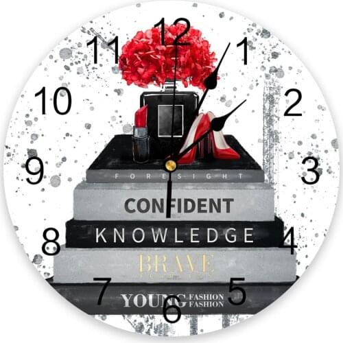 Books High Heels Lipstick Flowers Wall Clock Home Decor Bedroom Silent Oclock Watch Wall Digital Clock Wall Clock Modern Design