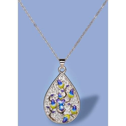 Elegant Blue Flower Pendant Necklace 925 Silver Jewelry Handmade Enamel Girls Sweater Chain Necklace for Woman Pendants