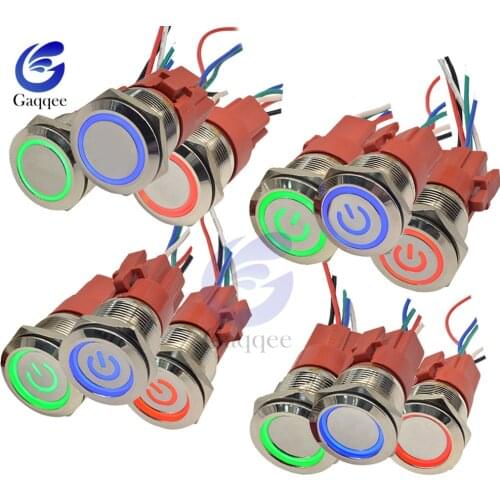 Latching push button switch locked flat head Momentary Push Button Metal Self-lock waterproof LED metal switch16mm 19mm 22mm