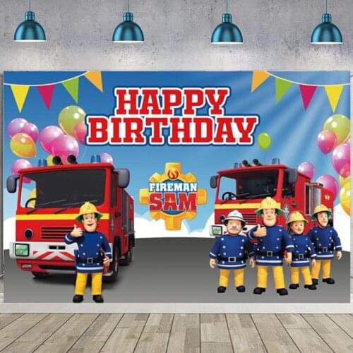 Fireman Sam Boys Birthday Party Backdrop Baby Shower Fire Fruck Custom Photo Background Photocall Prop Kids Room Wall Banner