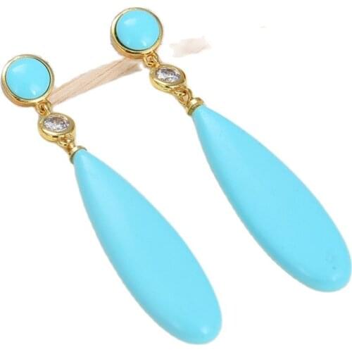GG Jewelry Teardrop Blue Turquoises gold color plated Stud Earrings ethnic style for women