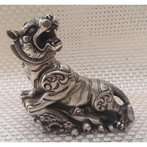 Collection Old Tibetan silver leopard Statue,High Quality Home Art Decoration Crafts sculpture