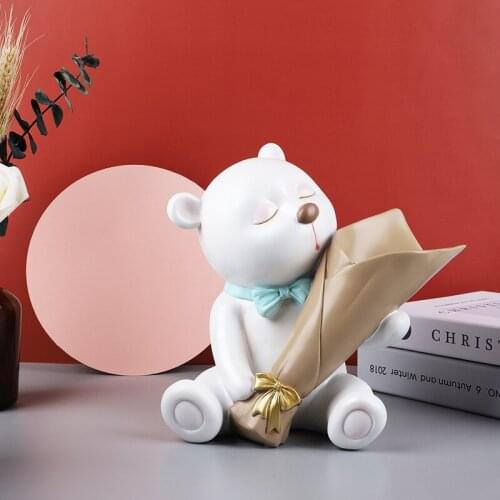 Nordic creative resin crafts ornaments bear bouquet decoration ornaments modern minimalist home living room creative ornaments