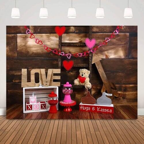 Love Valentines Day Background Photoshoot Bear XOXO Love Heart Rustic Wood Background Lover Portrait Photography Photo Studio