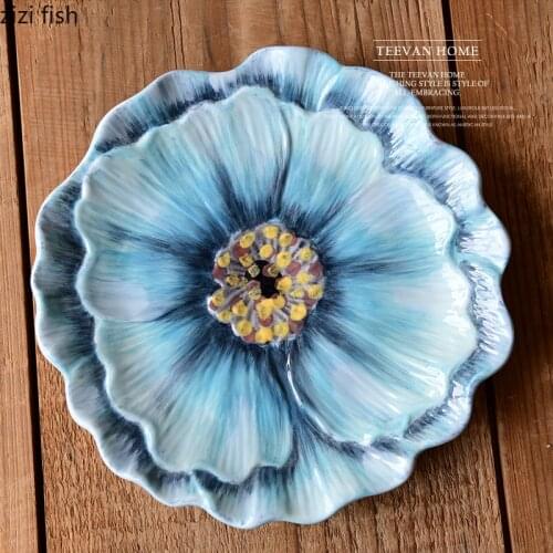 Creative Embossed Flower Ceramic Bowl Household Tableware Set Art Fruit Plate Flower Bowl Dining Table Kitchen Tool Decoration